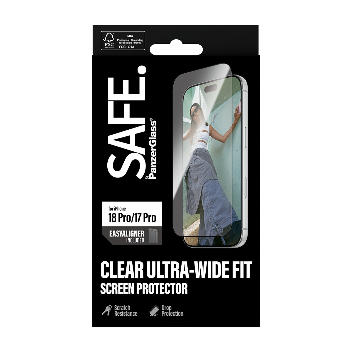 PanzerGlass SAFE. by ® Screen Protector iPhone 2026 Pro | 17 Pro | Ultra-Wide Fit w. EasyAligner Protection d'écran tran