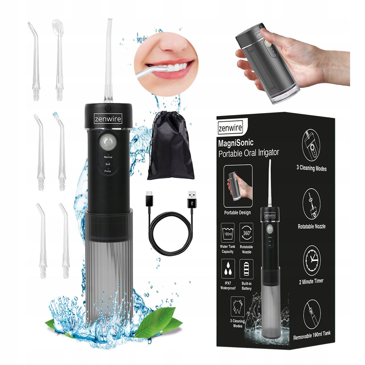 Irrigateur dentaire portable sans fil pour l'hygiène bucco-dentaire, modèle de voyage Zenwire WF309