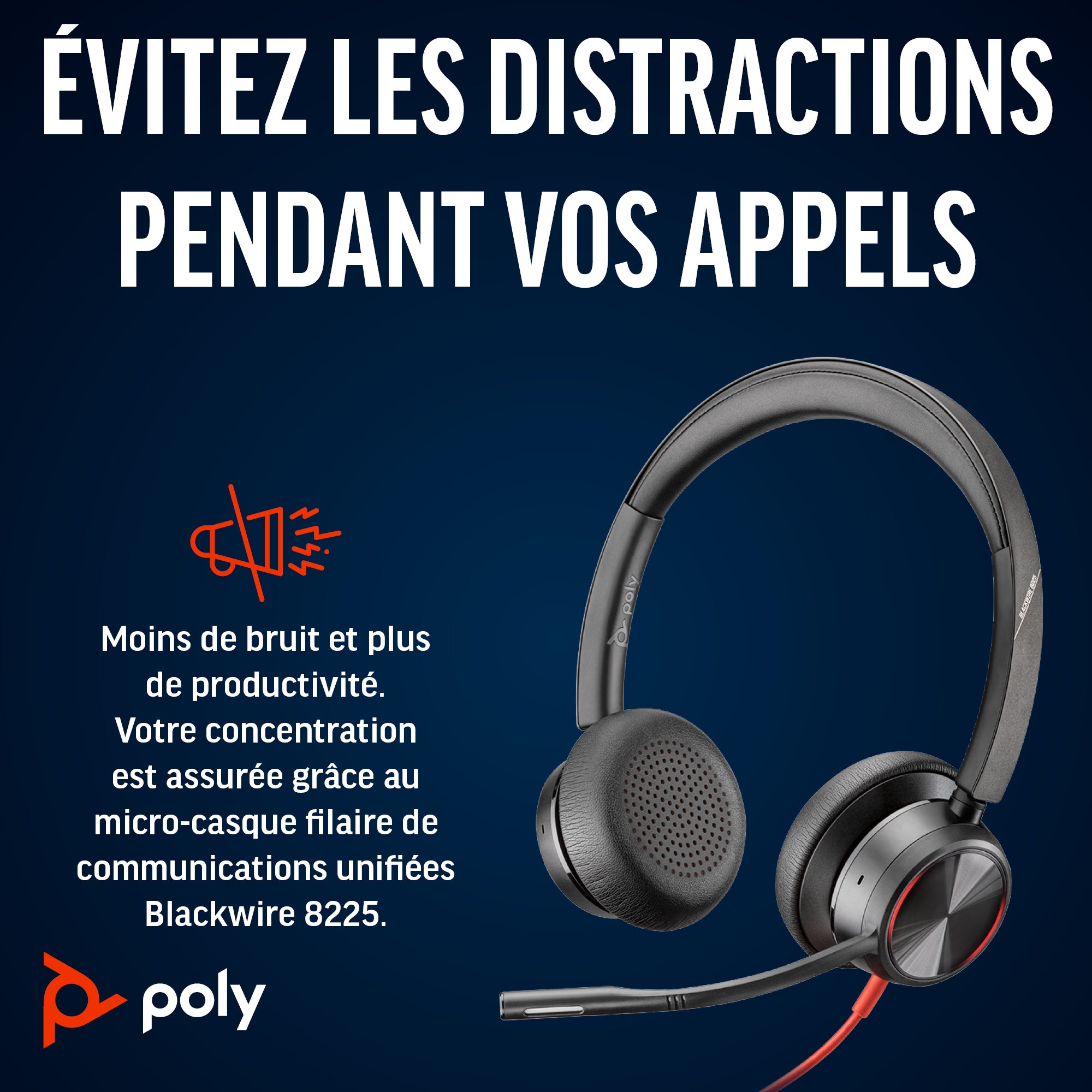 HP Poly Micro-casque Poly Blackwire 8225 stéréo USB-C + adaptateur USB-C/A