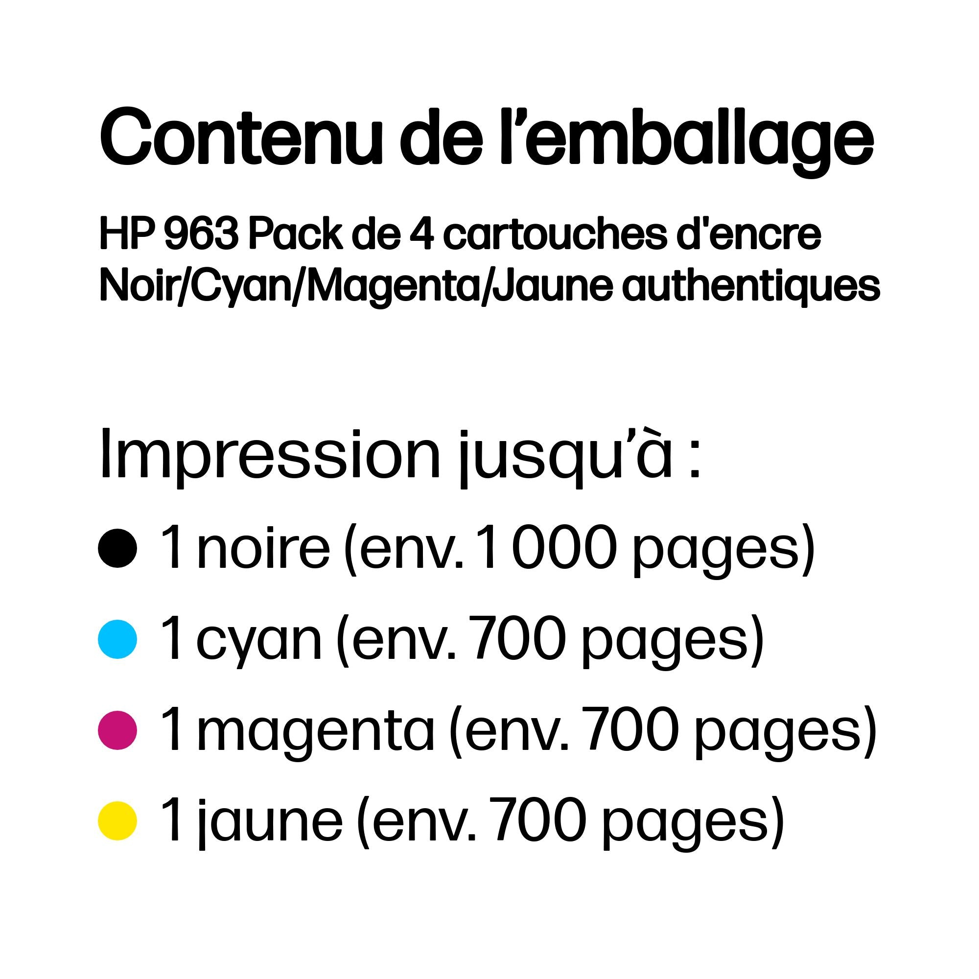 HP 963 Pack de 4 cartouches d'encre Noir/Cyan/Magenta/Jaune authentiques