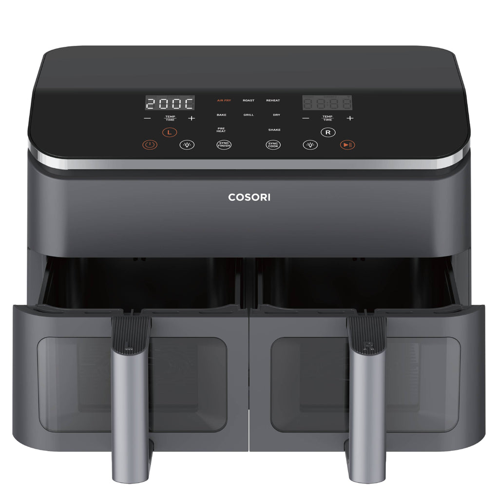 Cosori Dual Basket Chef Edition Double 8,5 L Autonome 1750 W Friteuse d’air chaud Noir, Argent