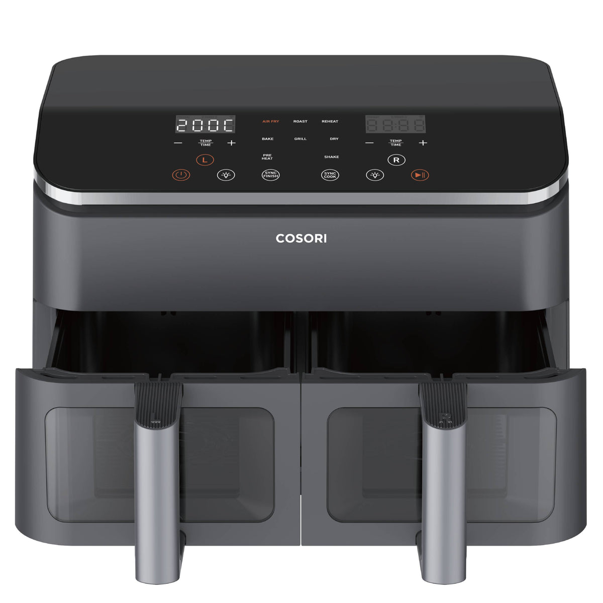 Cosori Dual Basket Chef Edition Double 8,5 L Autonome 1750 W Friteuse d’air chaud Noir, Argent