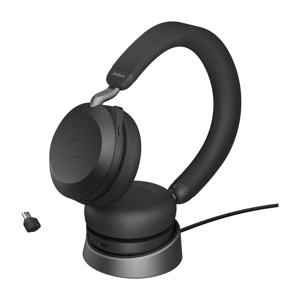 Jabra Evolve2 75 Casque Filaire et Sans Fil Bluetooth avec Socle de Chargement, USB Type-C, Noir