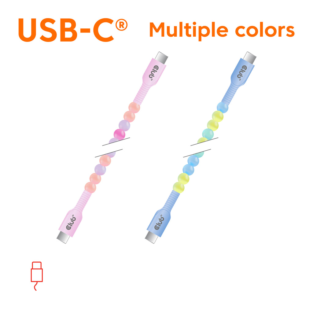CLUB3D CAC-3010 Câble USB-C vers USB-C, 2 m, 60 W, 0,48 Gbit/s, Rose
