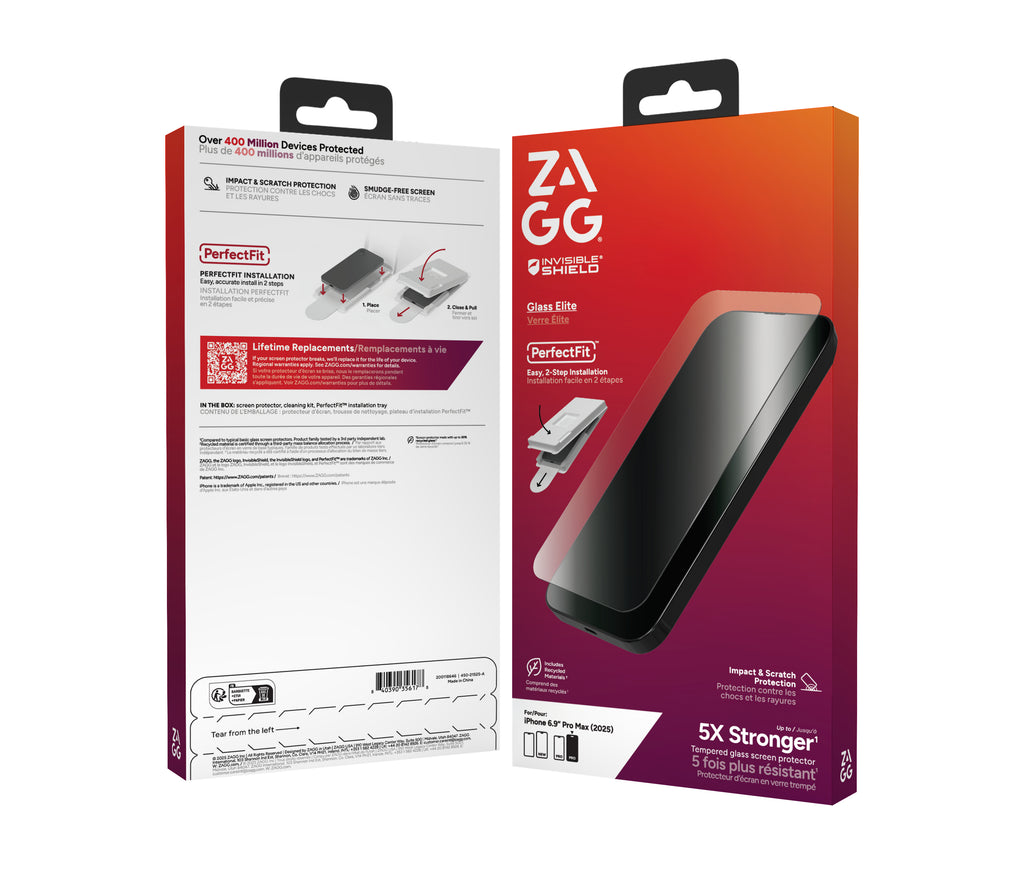 InvisibleShield Glass Elite Protection d'écran en Verre Trempé pour iPhone 17 Pro Max, Transparent