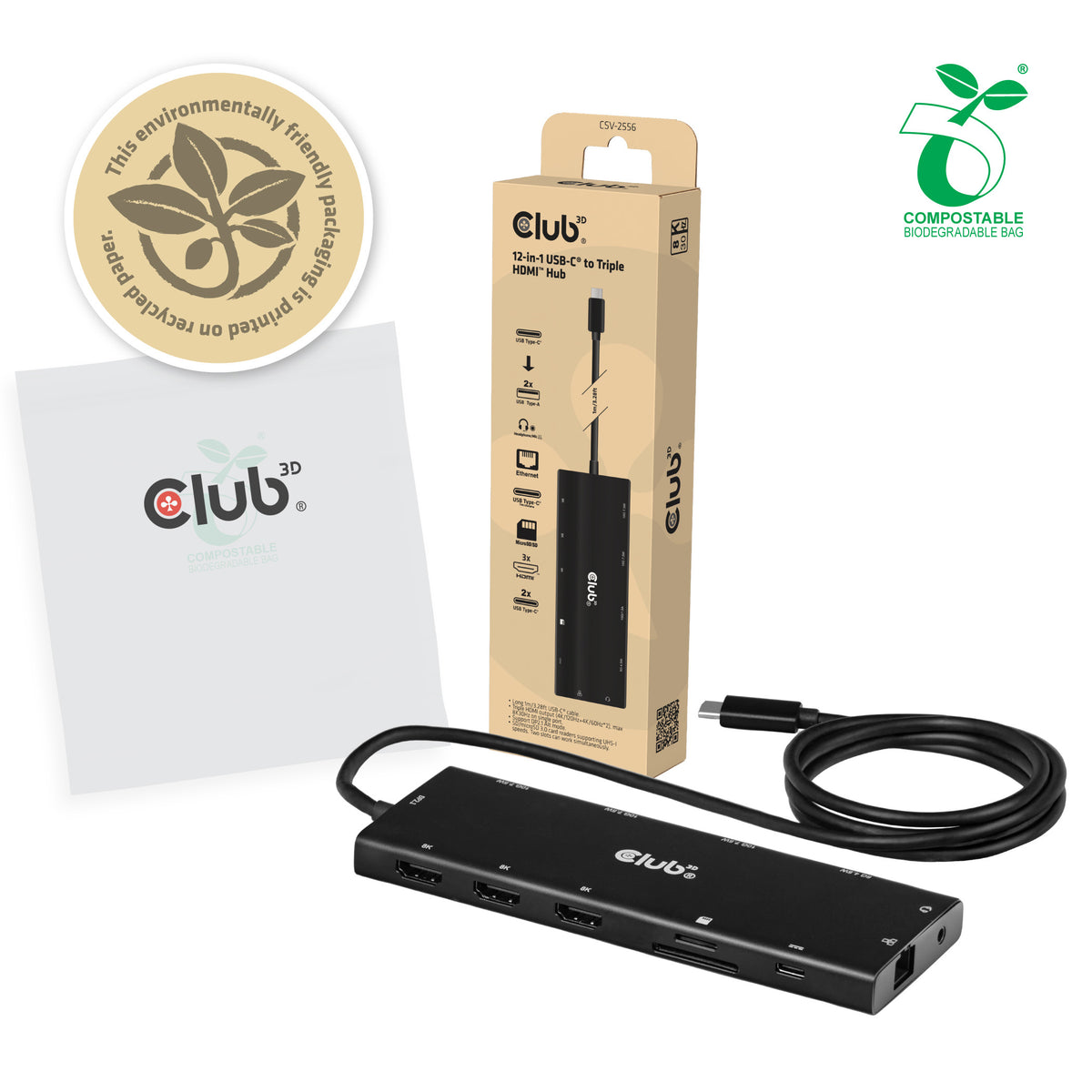 CLUB3D Hub USB-C® 12-en-1 vers triple HDMI™, DP 2.1, PD 3.0, 100 W, 1 m