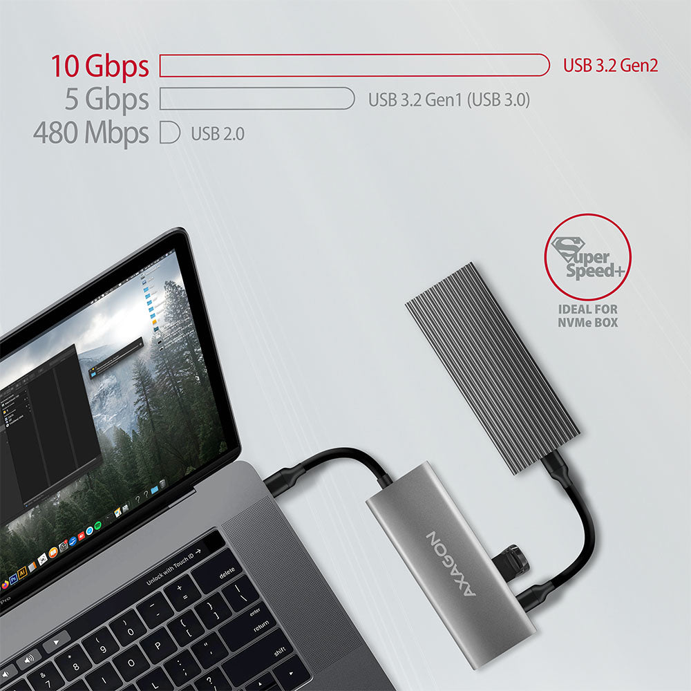 Axagon HMC-5G2 station d'accueil Avec fil USB 3.2 Gen 2 (3.1 Gen 2) Type-C Gris - vue 5
