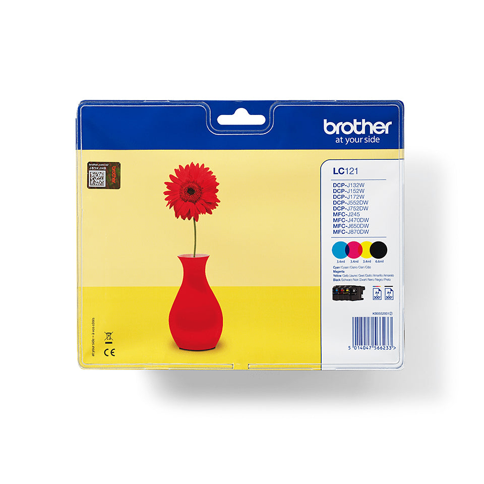 Brother LC121VALBPDR cartouche d'encre 4 pièce(s) Original Noir, Cyan, Magenta, Jaune