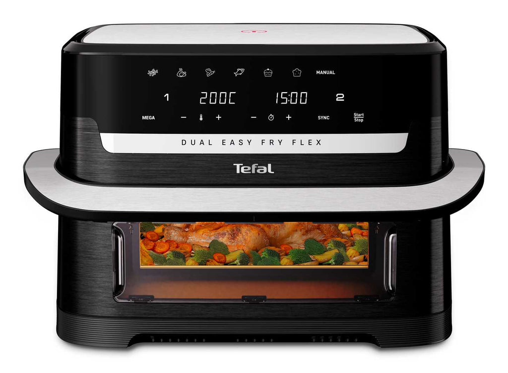 Tefal Dual Easy Fry Flex EY9228 9 L Autonome 2700 W Friteuse d’air chaud Noir, Acier inoxydable