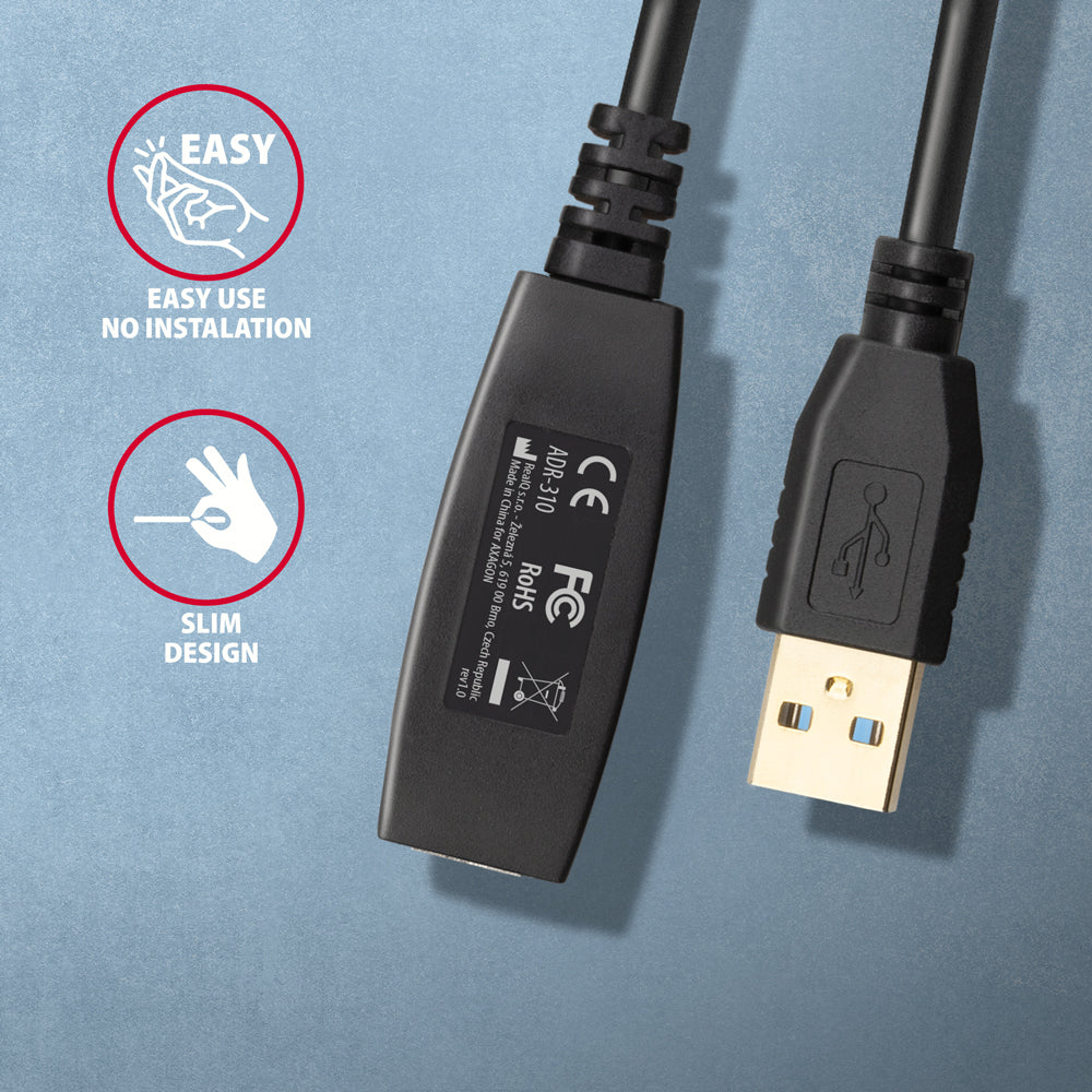 AXAGON USB 3.2 Gen 1 USB forlængerkabel Sort - vue 4