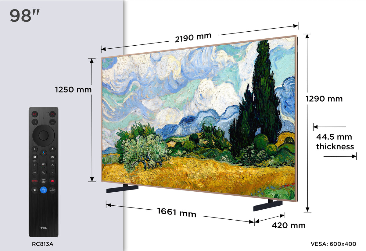 TCL A400 Pro 98" 4K Ultra HD Smart TV QD-Mini LED, 1000 cd/m², Blanc