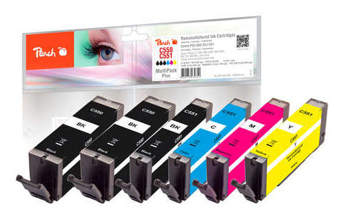 Peach PI100-328 cartouche d'encre 6 pièce(s) Compatible Rendement standard Noir, Bleu, Rose, Jaune