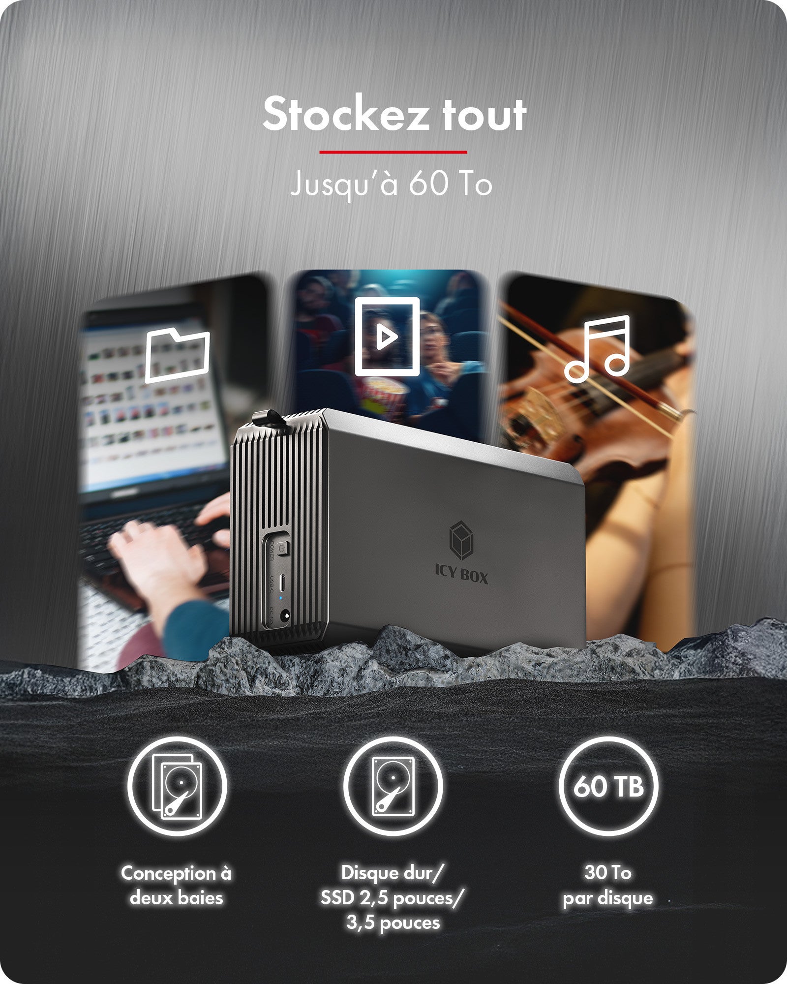 ICY BOX IB-RD3720-CU3 Boîtier disque dur/SSD Noir 2.5/3.5"