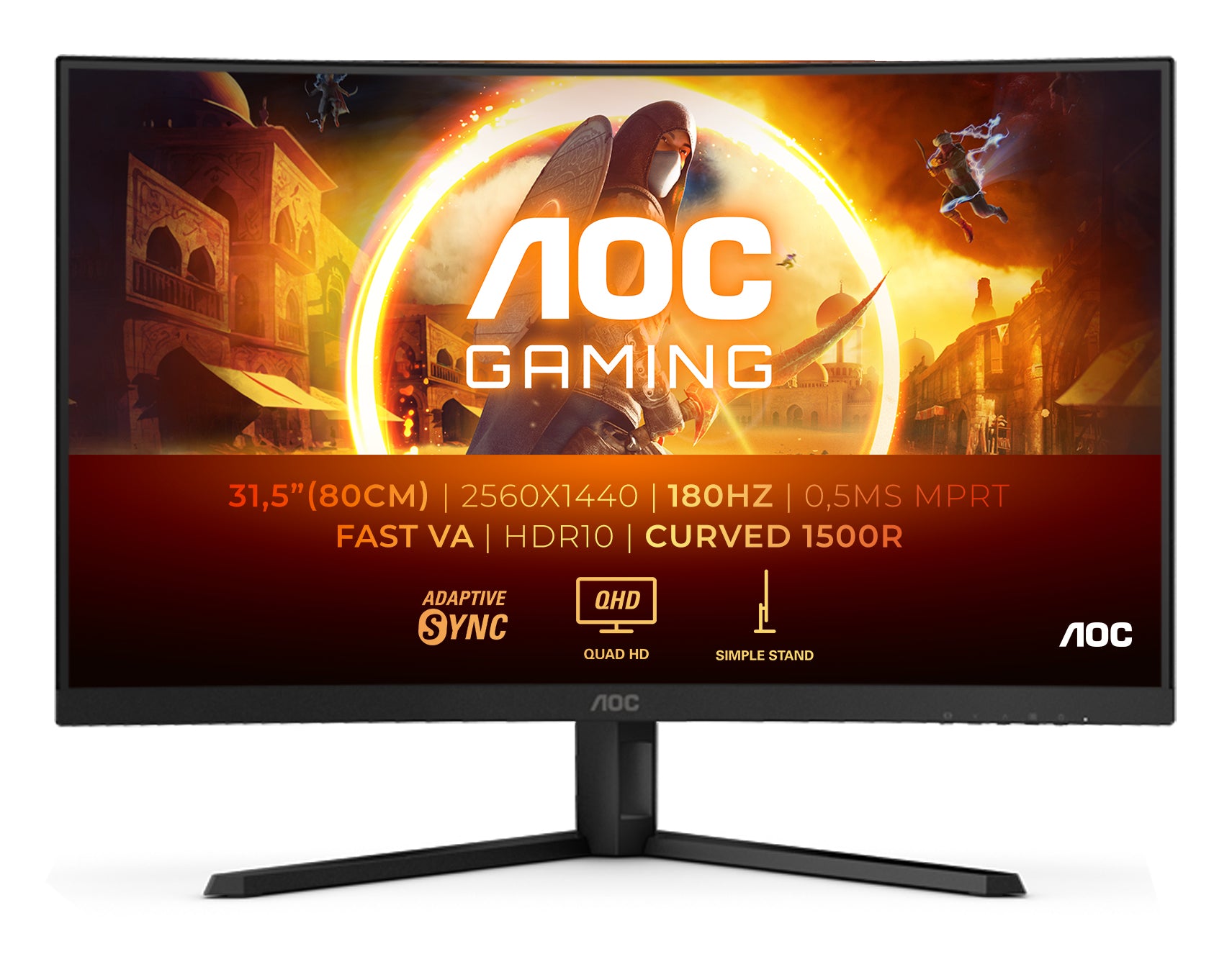 AOC G4 CQ32G4VE écran plat de PC 80 cm (31.5") 2560 x 1440 pixels Quad HD LCD Noir, Gris