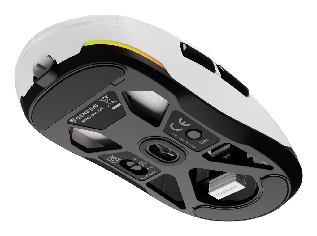 Souris Gaming Zircon 660 Droitier RF Wireless, Bluetooth et USB Type-A, Optique 12000 DPI, Blanche