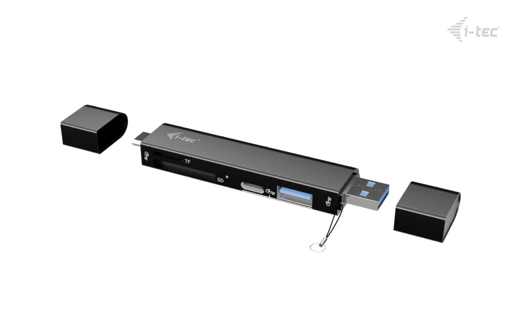 i-tec Dongle Lecteur de Cartes SD et TF avec 2 ports USB (USB-C et USB-A)