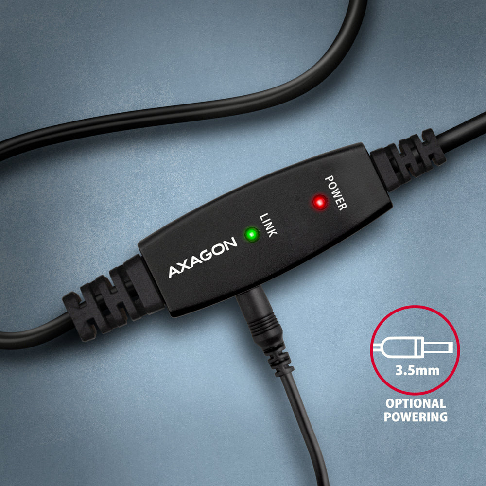 AXAGON USB 2.0 USB-kabel 15m Sort - vue 7