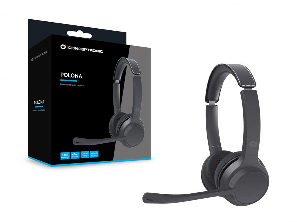 Conceptronic POLONA04B Casque Bluetooth avec Fil et Sans Fil, USB Type-C, Noir