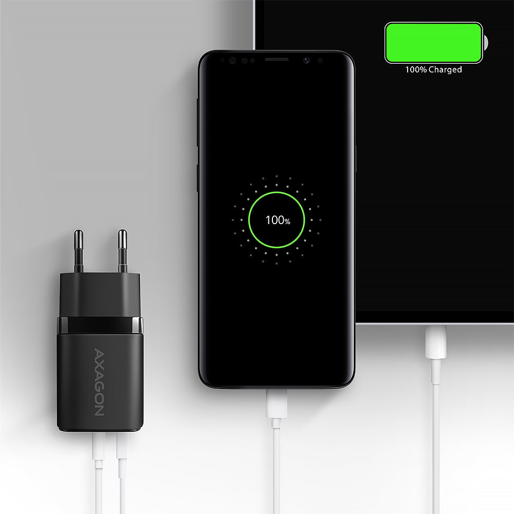 Axagon ACU-PQ20 wall charger QC3.0/AFC/FCP+ PD type-C 20 W - schwarz - USB Typ C Téléphone portable, Smartphone, Smartwatch, Tablette, Universel Noir Secteur Charge rapide Intérieure