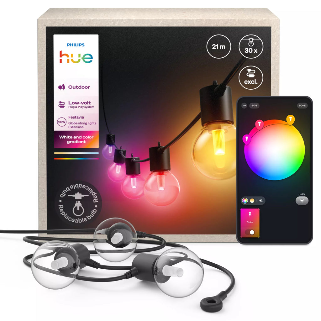 Philips Hue Festavia Guirlandes Lumineuses Extérieures à Globes White and Color Ambiance, Extension 21 m