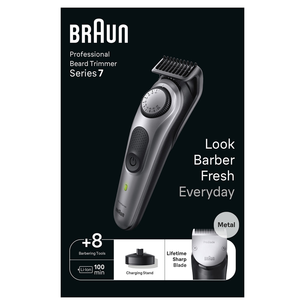 Braun BeardTrimmer 7 BT7420 Tondeuse à Barbe Professionnelle, Noir et Gris