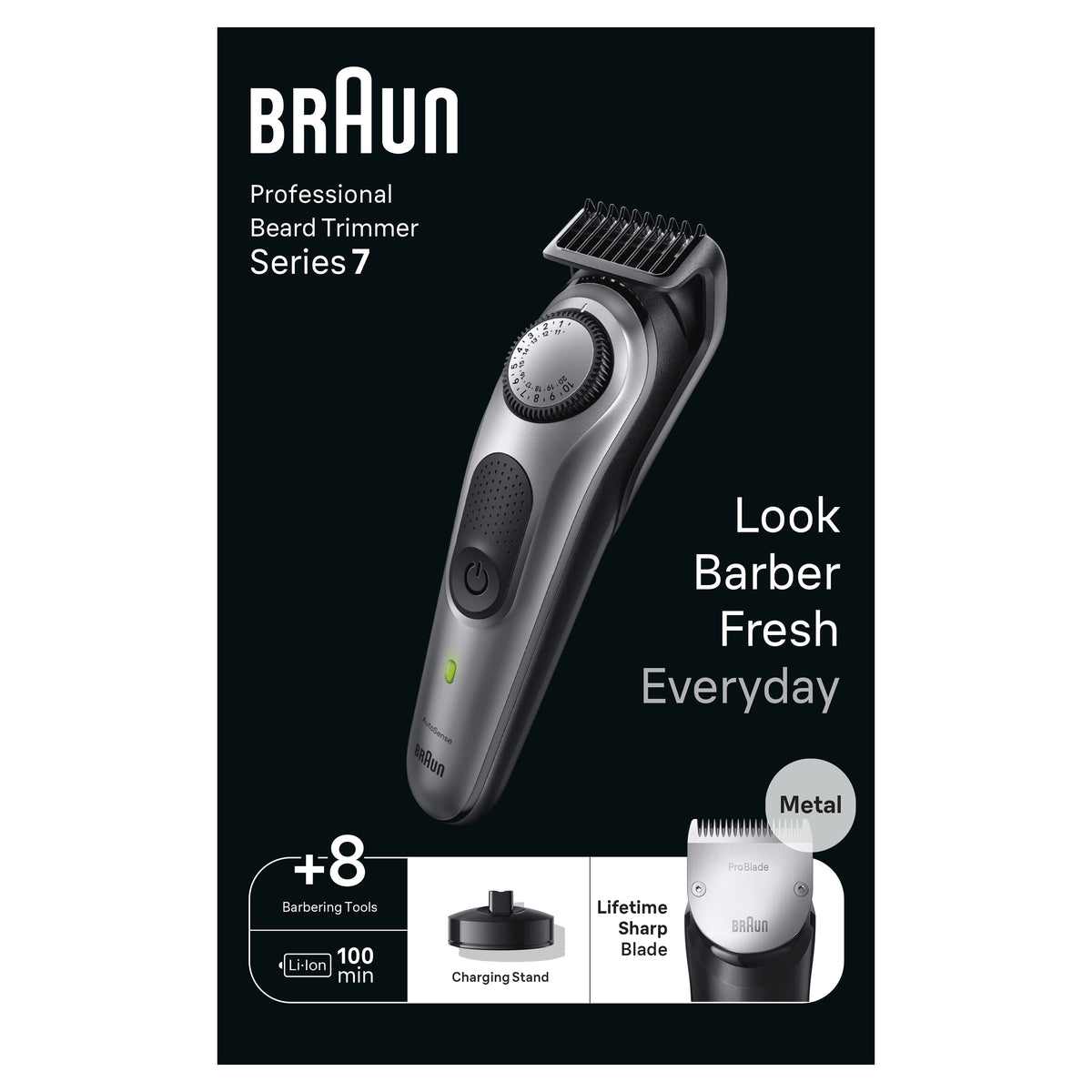 Braun BeardTrimmer 7 BT7420 Tondeuse à Barbe Professionnelle, Noir et Gris