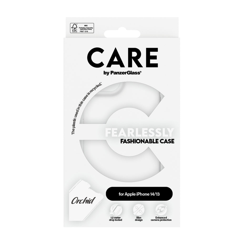 PanzerGlass CARE Case White Orchid pour iPhone 13 et iPhone 14, Coque de Protection Blanche