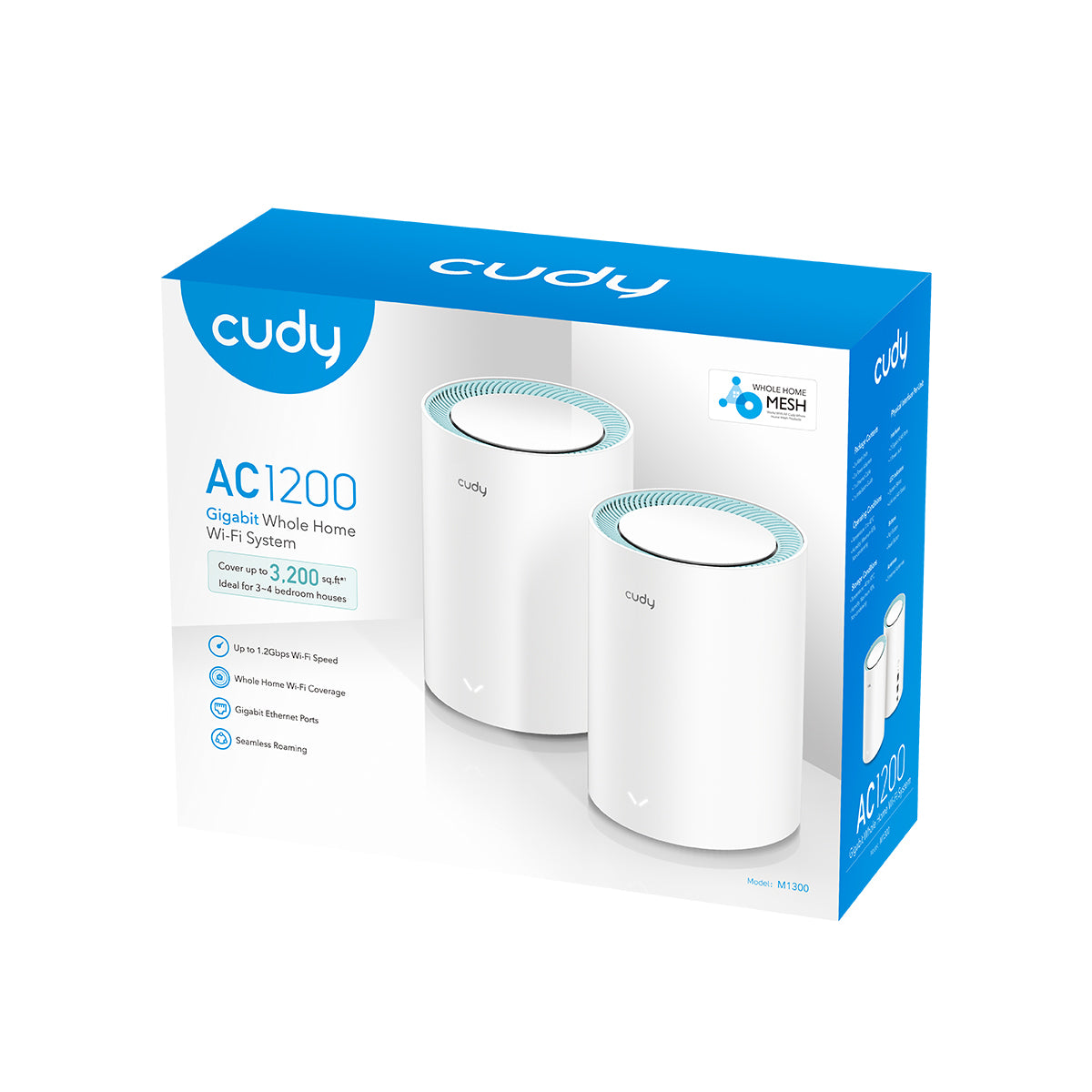 Cudy M1300 2-PACK système Wi-Fi maillé Bi-bande (2,4 GHz / 5 GHz) Wi-Fi 5 (802.11ac) Blanc 1 Interne - vue 4