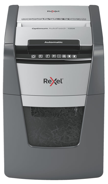 Rexel Optimum AutoFeed+ 100X destructeur de papier Destruction croisée 55 dB 22 cm Noir, Gris