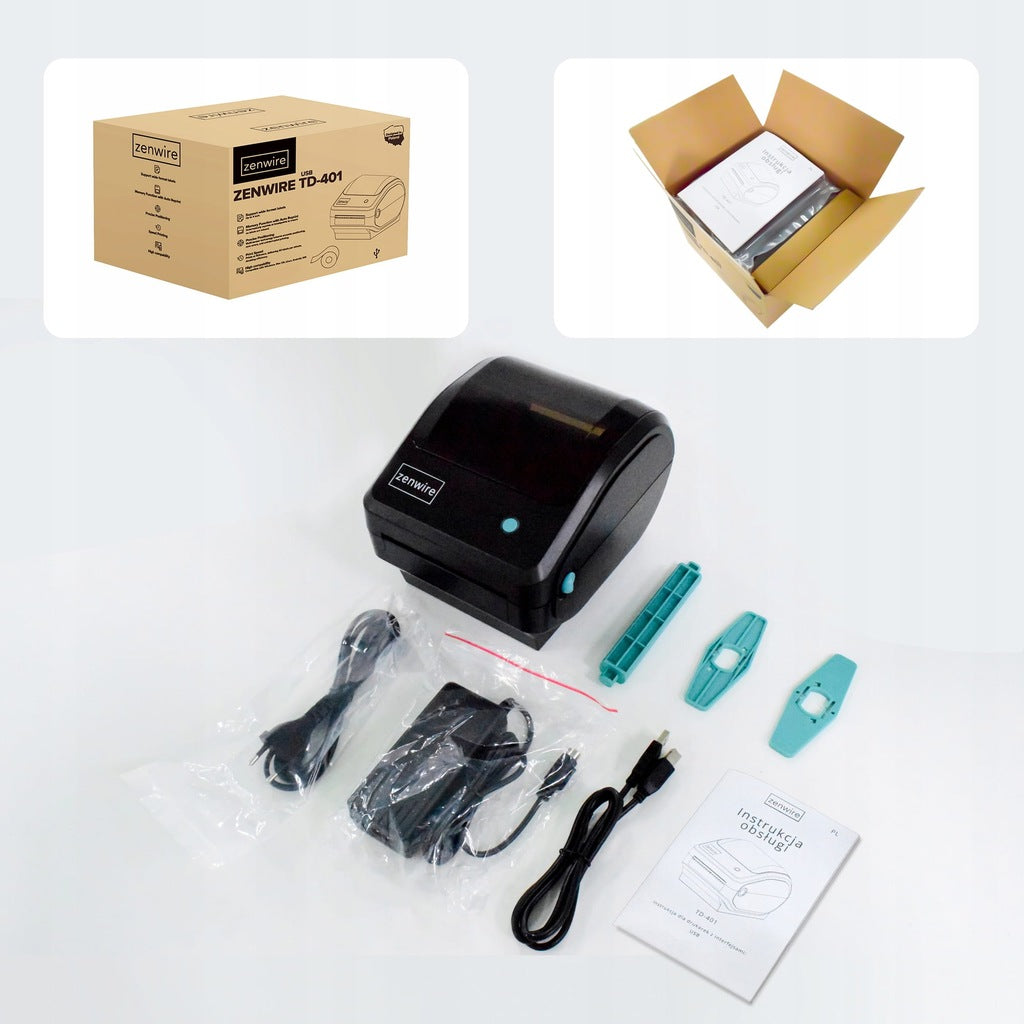 Mini-imprimante thermique pour étiquettes d'expédition autocollantes 100 x 150 mm, USB, Bluetooth, Wi-Fi, Zenwire TD-401