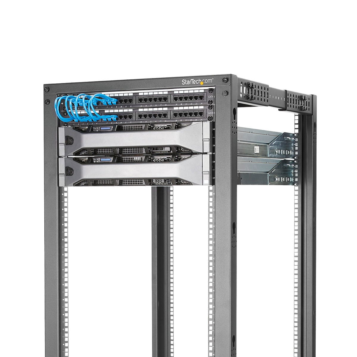 StarTech.com Rack Serveur Mobile 18U 4 Poteaux, Rack Réseau 19" avec Roulettes et Profondeur Ajustable