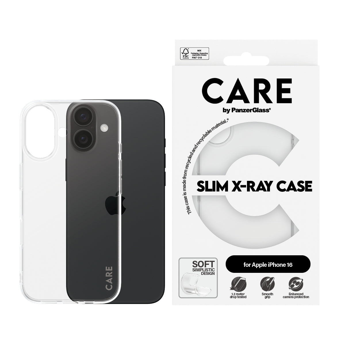 PanzerGlass CARE™ by ® X-Ray Case iPhone 16 coque de protection pour téléphones portables Housse Transparent