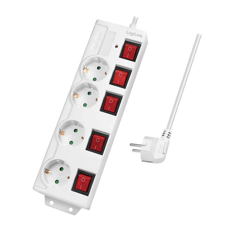 LogiLink LPS252 Multiprise 4 Prises CA, Câble 1,5 m, Blanc