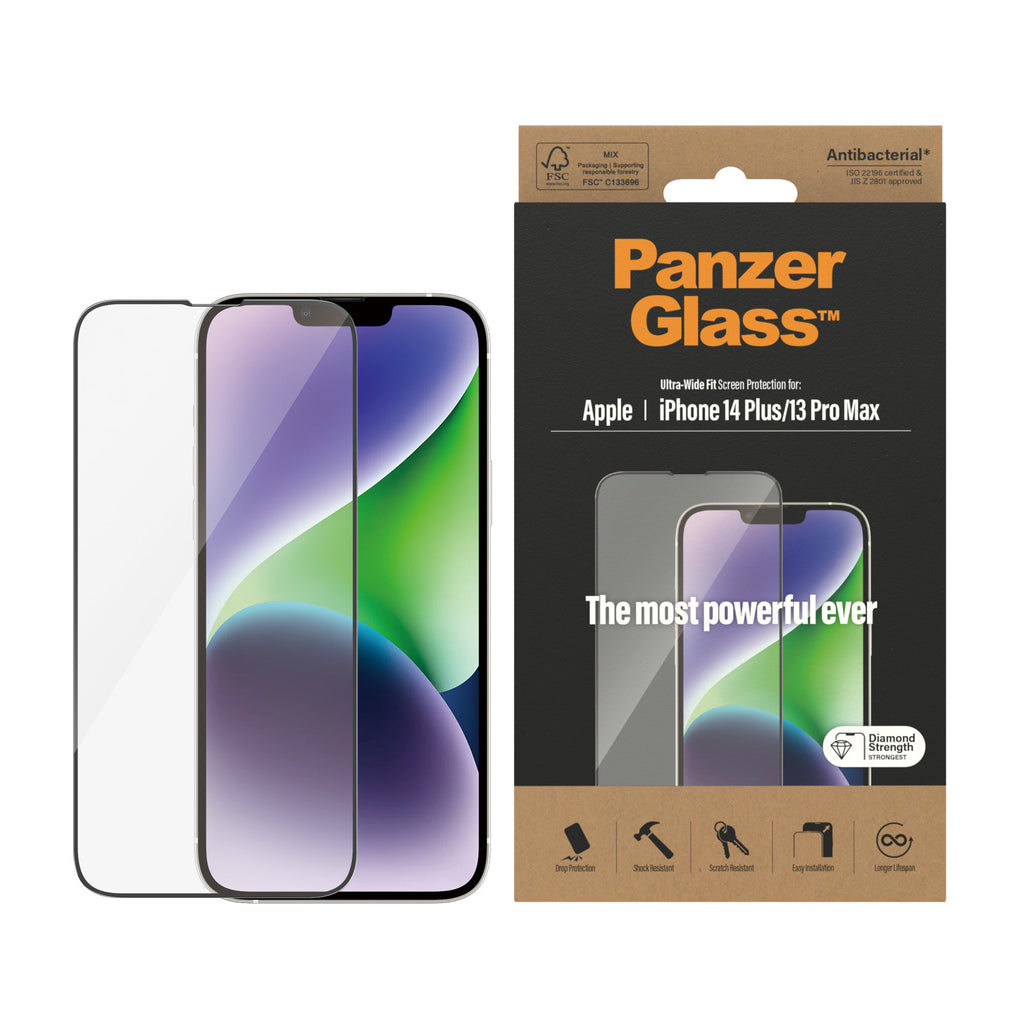 PanzerGlass Protection d'écran Ultra-Wide Fit pour iPhone 14 Plus et iPhone 13 Pro Max, Transparent