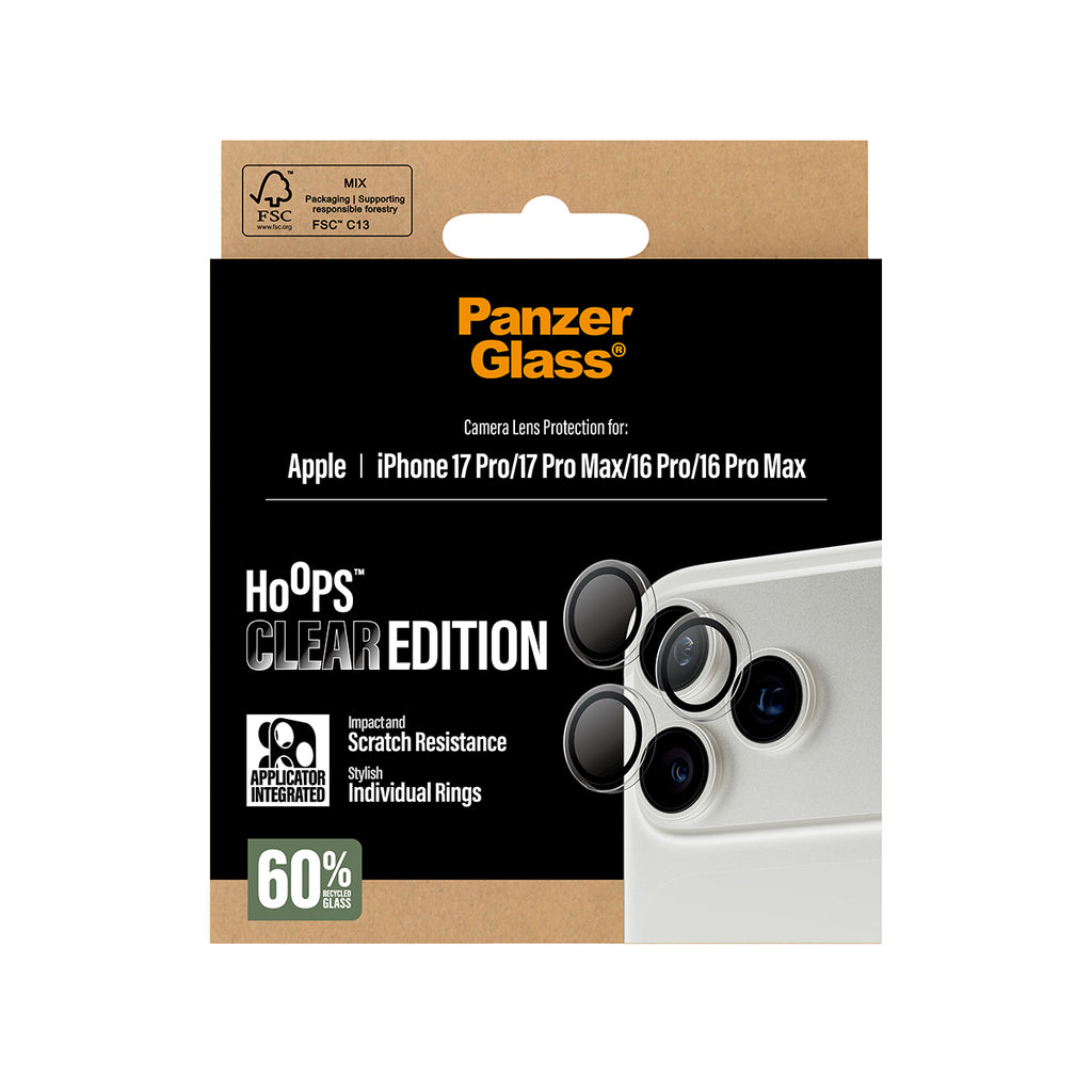 PanzerGlass ® Hoops® Camera Lens Protector Transparent iPhone 17 Pro | iPhone 17 Pro Max | iPhone 16 Pro | 16 Pro Max Protection d'écran transparent Apple 1 pièce(s)