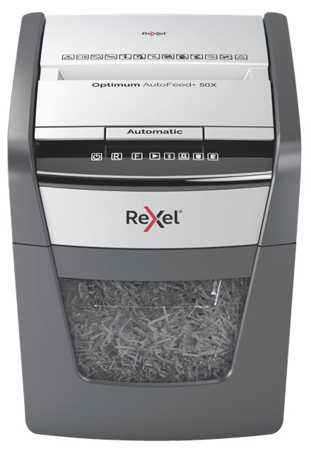 Rexel Optimum AutoFeed+ 50X destructeur de papier Destruction croisée 55 dB 22 cm Noir, Gris