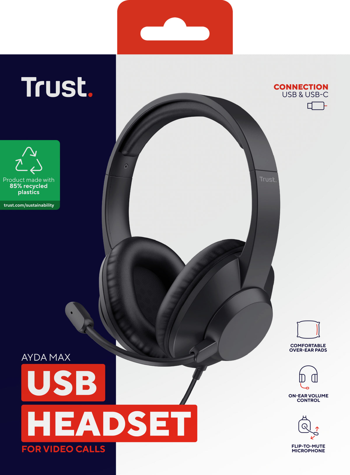 Trust Ayda Max USB Casque Avec fil Arceau Bureau/Centre d'appels USB Type-C / USB Type-A Noir