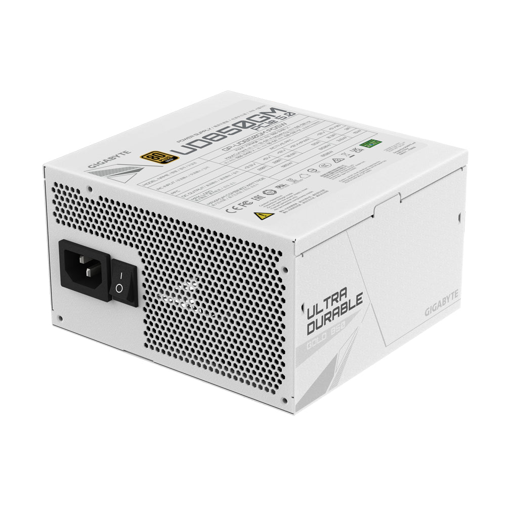 GIGABYTE UD850GM PG5W Bloc d'Alimentation - PCIe 5.0, 80 PLUS Gold, Design entièrement modulaire, Ventilateur 120 mm, Compatible ATX 3.0, Prise EU