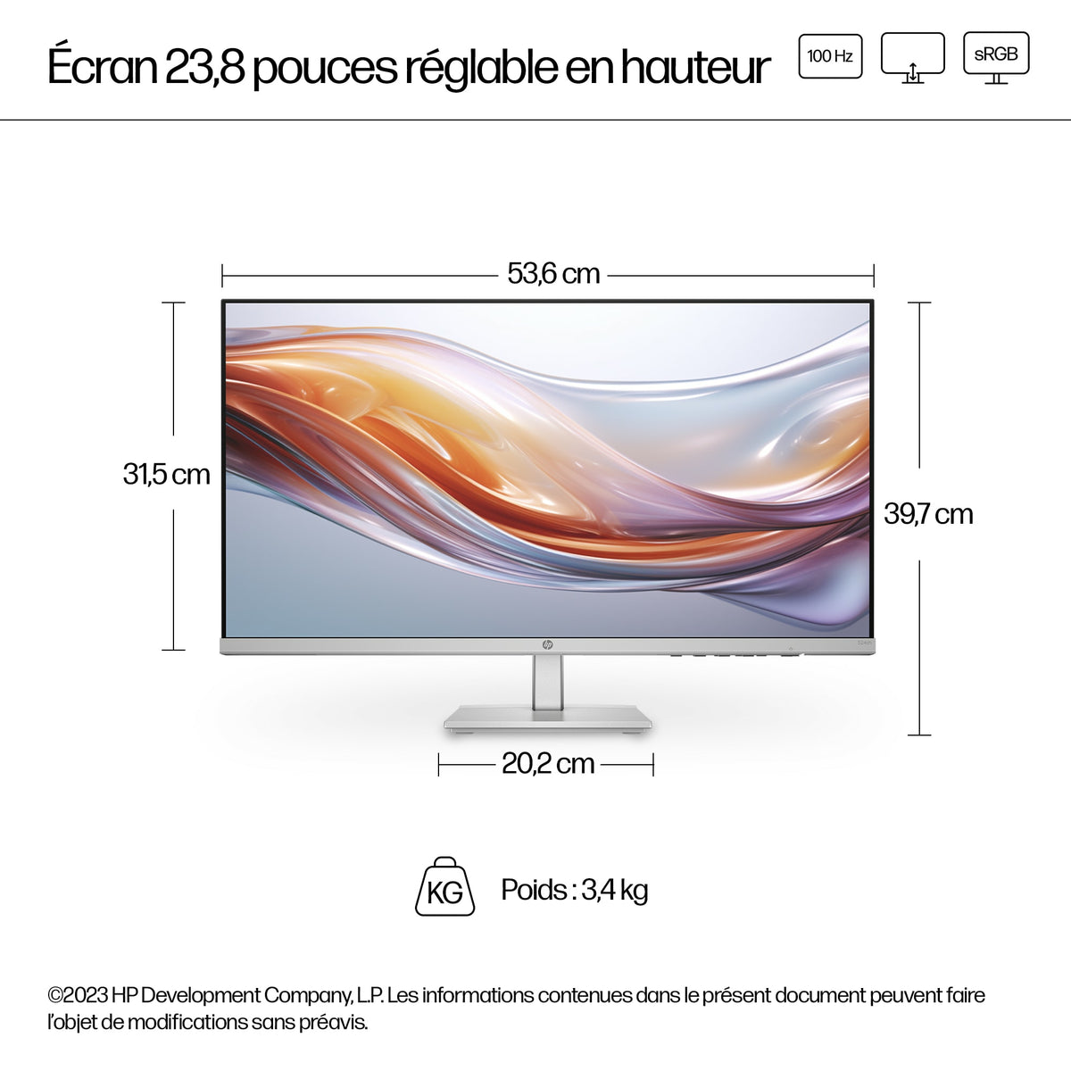 HP Series 5 Écran Full HD réglable en hauteur 23,8 pouces Série 5 - 524sh