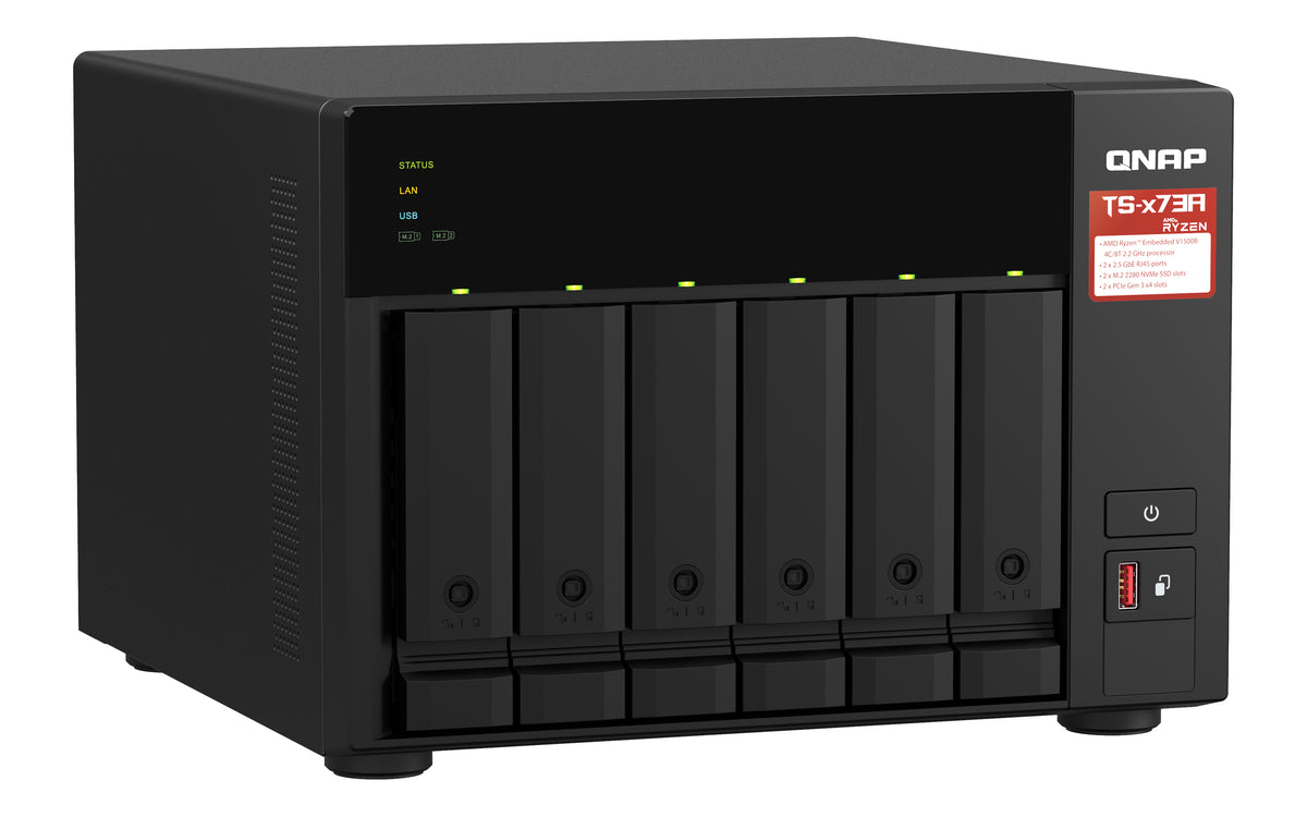 QNAP TS-673A NAS Tower AMD Ryzen V1500B 8 Go DDR4 Noir
