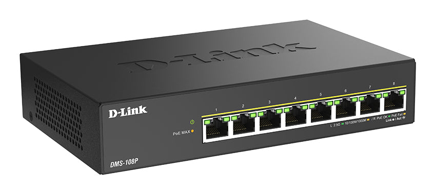 D-Link DMS-108P/E Commutateur Réseau Non-géré 2.5G Ethernet PoE, 8 Ports RJ-45, Noir
