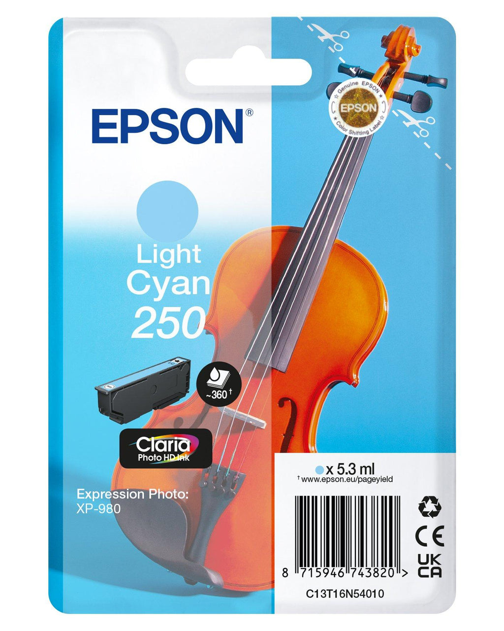 Epson 250 Violin Claria Photo HD cartouche d'encre 1 pièce(s) Original Cyan clair