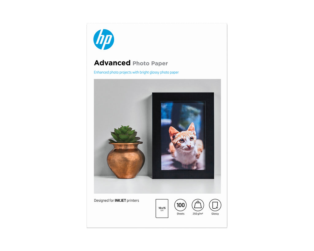 HP Papier photo à finition glacée Advanced, 250 g/m2, 10 x 15 cm (101 x 152 mm), 100 feuilles