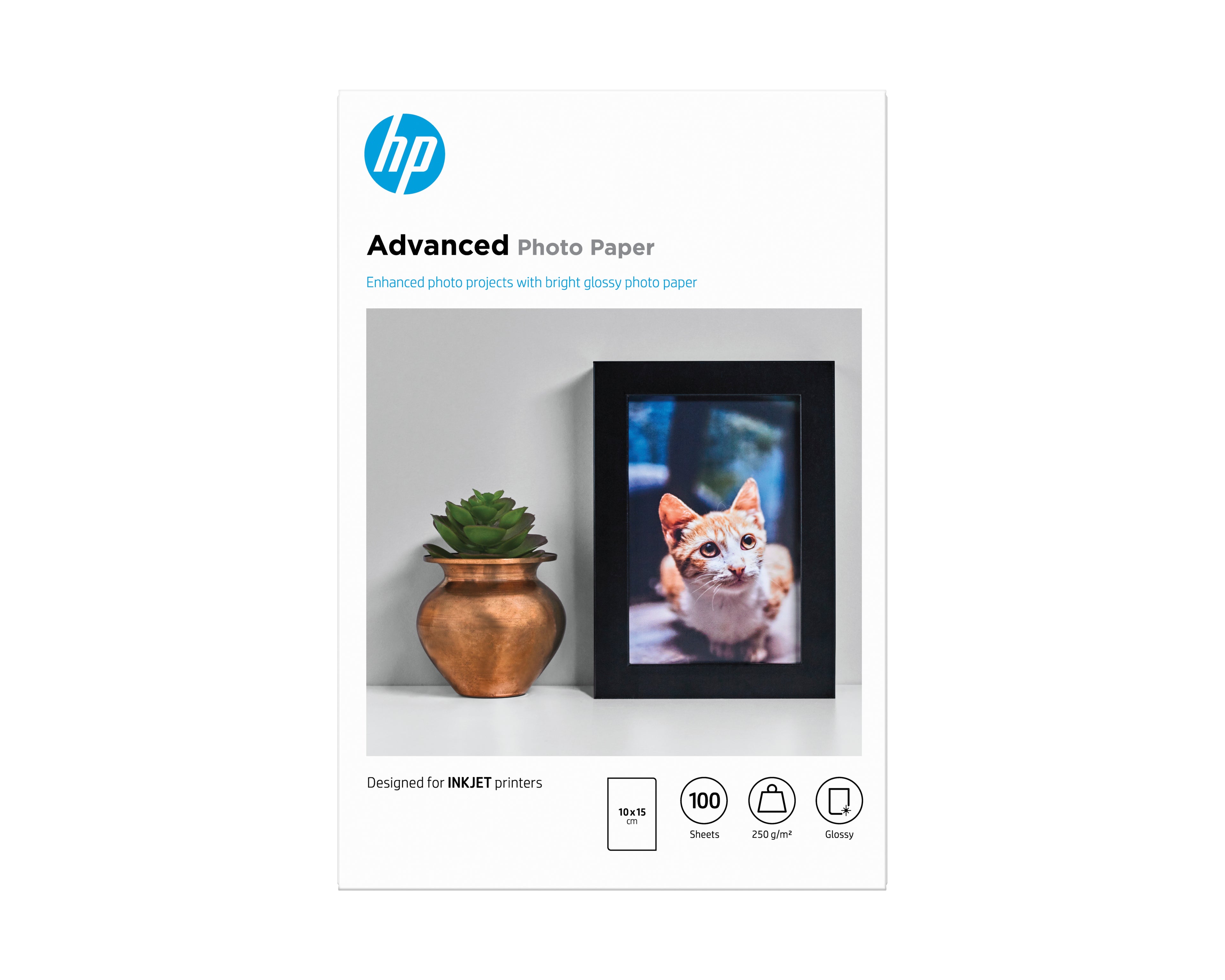 HP Papier photo à finition glacée Advanced, 250 g/m2, 10 x 15 cm (101 x 152 mm), 100 feuilles