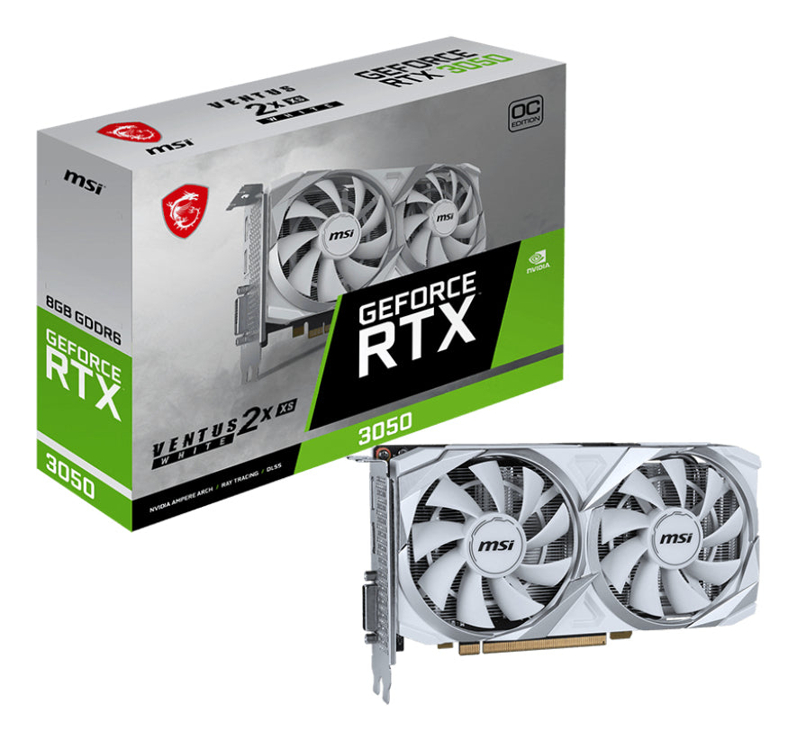 MSI Ventus RTX 3050 2X XS White 8G OC, NVIDIA GeForce RTX 3050, 8 Go GDDR6