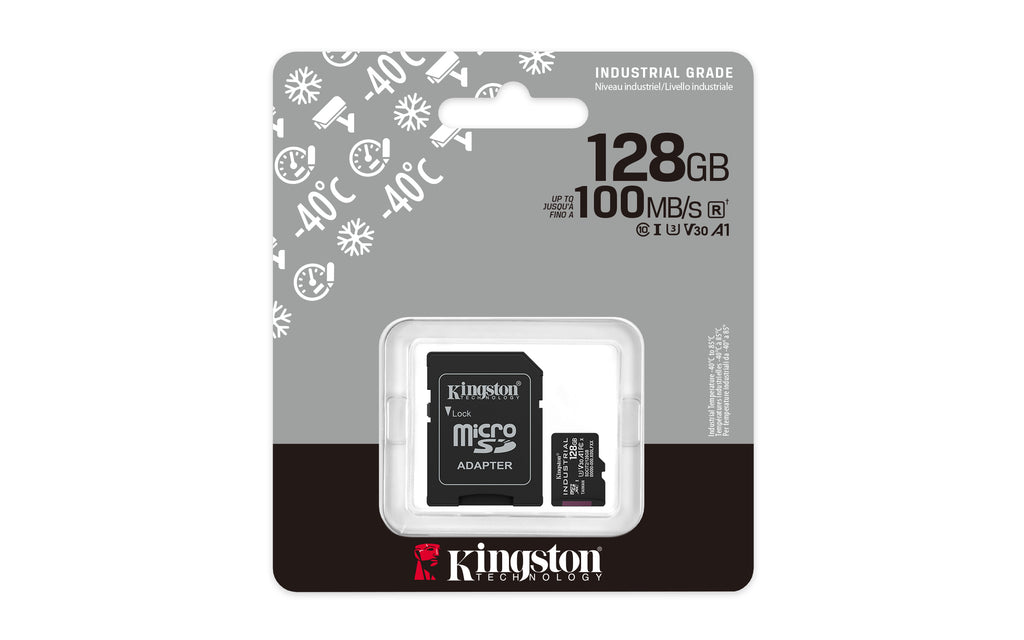 Kingston Technology Carte microSDXC Industrielle 128GB C10 A1 pSLC avec Adaptateur SD