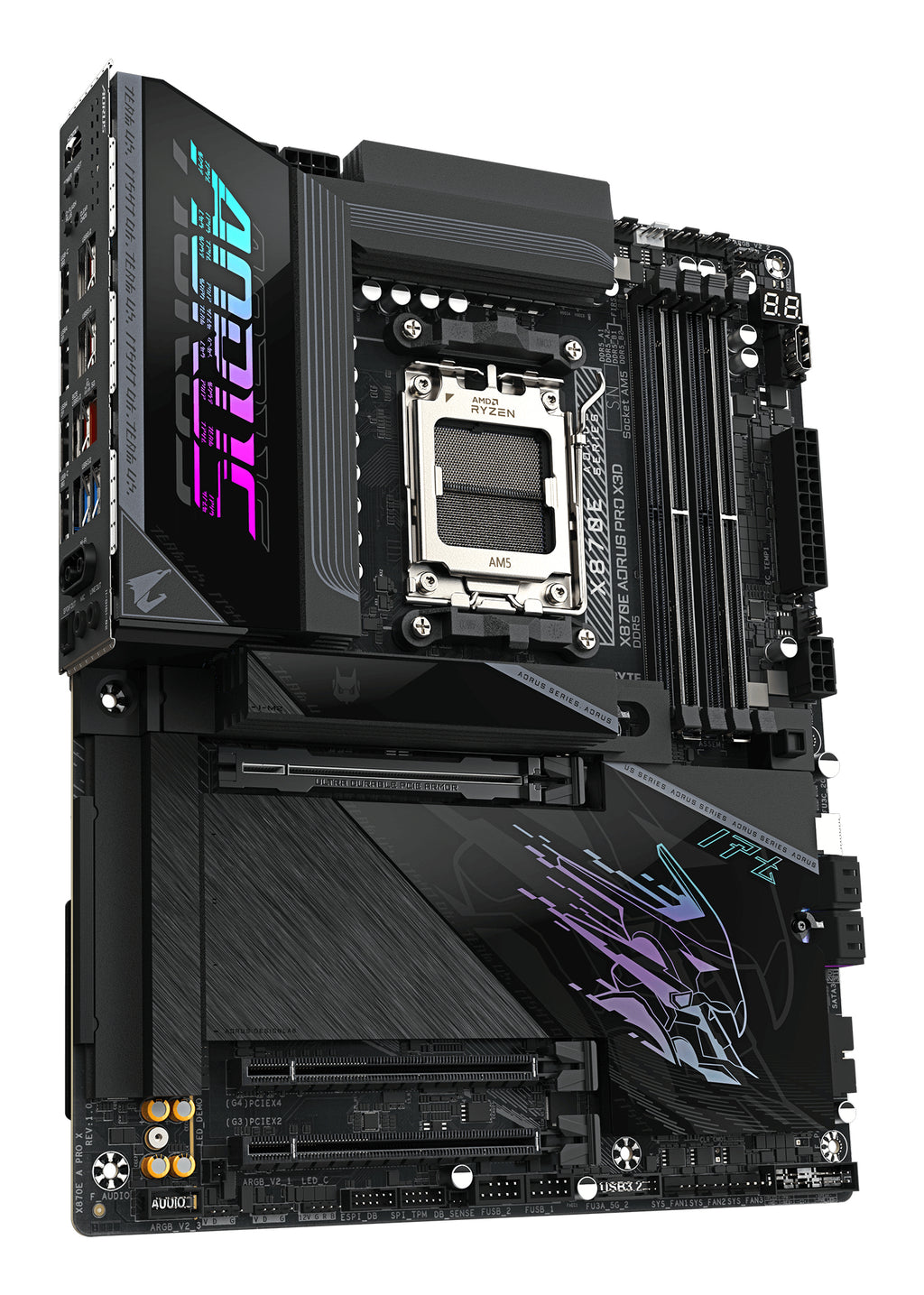 GIGABYTE X870E AORUS PRO X3D Carte Mère - Prend en charge les processeurs AMD Ryzen 9000, VRM numérique 18+2+2 phases, jusqu’à 9000MHz DDR5 (O.C.), 2xPCIe 5.0 + 2xPCIe 4.0, Wi-Fi 7, LAN 5GbE, USB 4