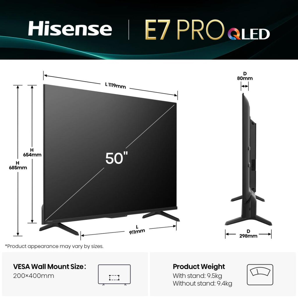 Hisense E7Q PRO 50E7Q PRO 127 cm (50") 4K Ultra HD Smart TV Wifi Noir