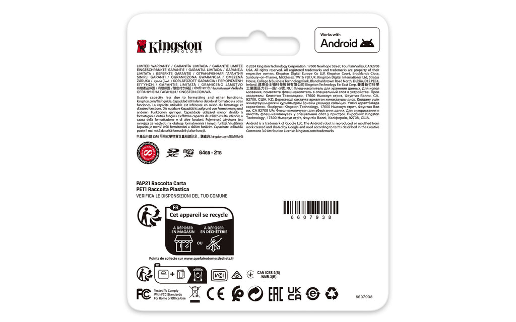 Kingston Technology Carte microSDXC Canvas Go Plus Gen4 200R A2 U3 de 512 Go, pack unique sans ADP
