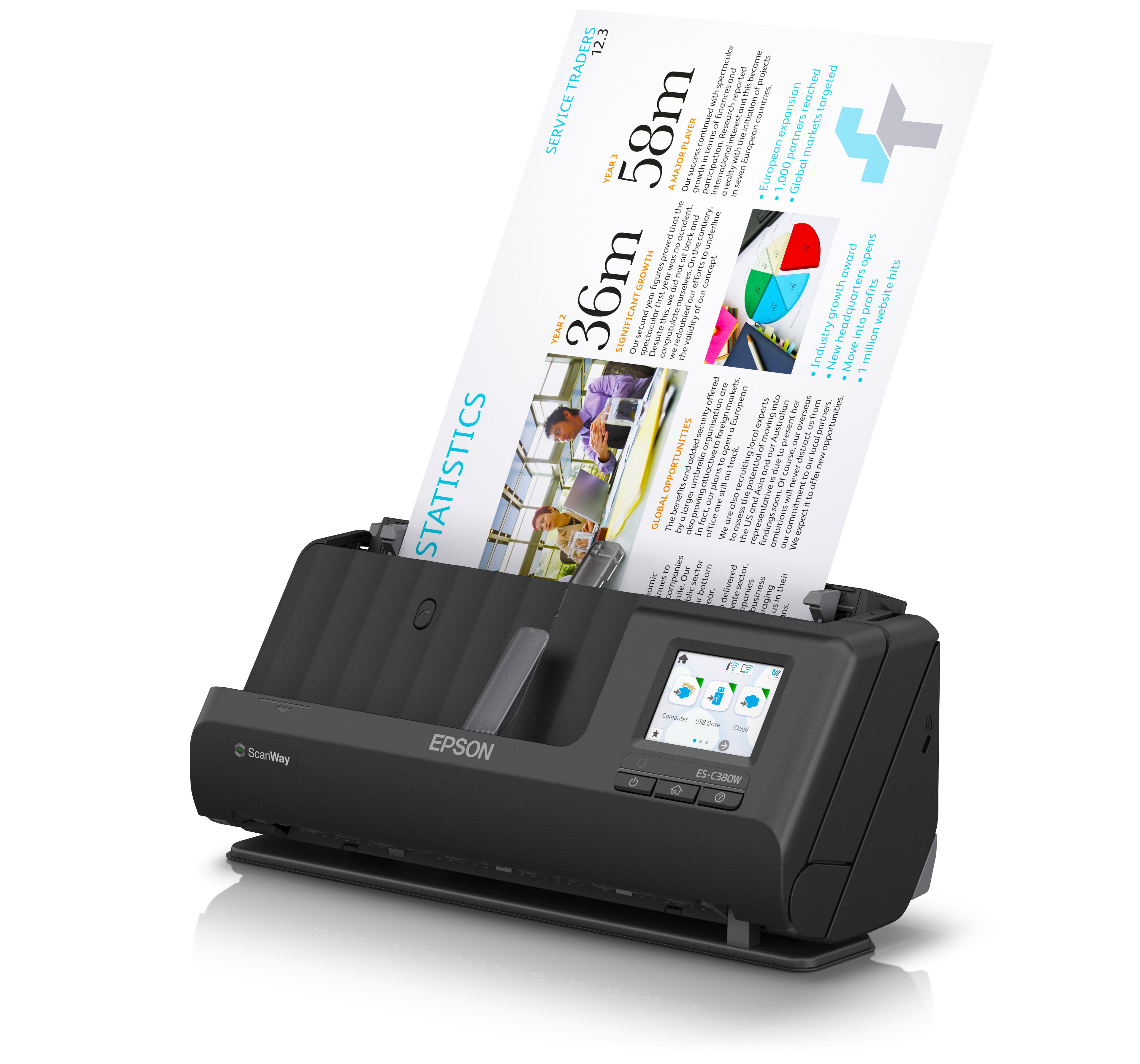 Epson ES-C380W Chargeur automatique de documents + Scanner à feuille 600 x 600 DPI A4 Noir